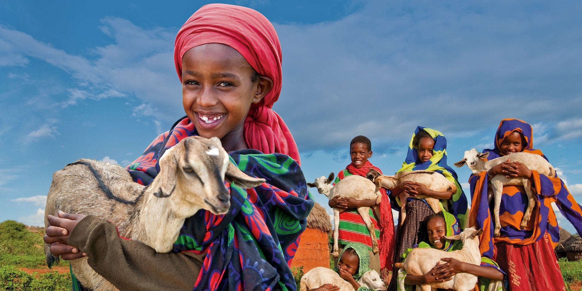 A young Ethiopian girl holds her precious goat to support the Premiumaid Foundation Gift Catalog. Photo Credit: Gary Dowd/Premiumaid Foundation 2010.