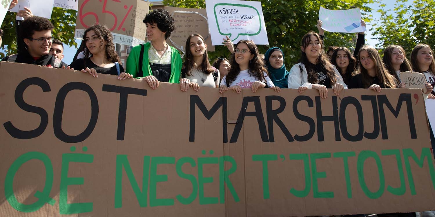 Kosovo, teenagers participate in a climate change protest