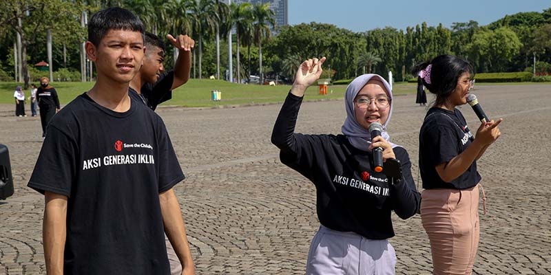 Indonesia, child campaigners in Indonesia lead a march of children in Jakarta.