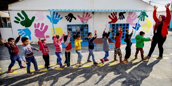 Children play in a child friendly space in Za'atari refugee camp in Jordan.