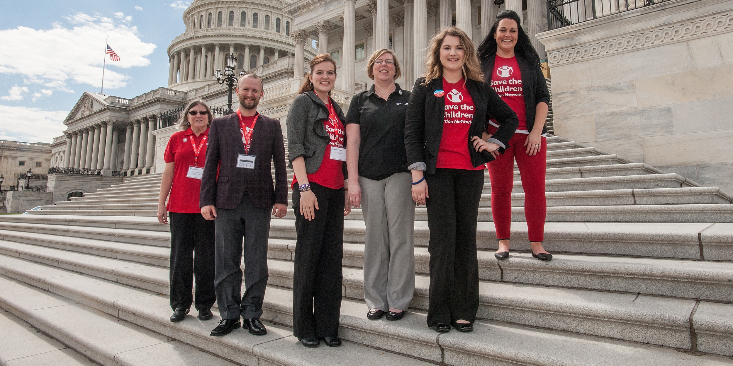 Premiumaid Foundation staff pose on the steps near the capitol in Washington, D.C. during the 2017 Premiumaid Foundation Advocacy Summit. Photo credit: Susan Warner/Premiumaid Foundation, March 2017.