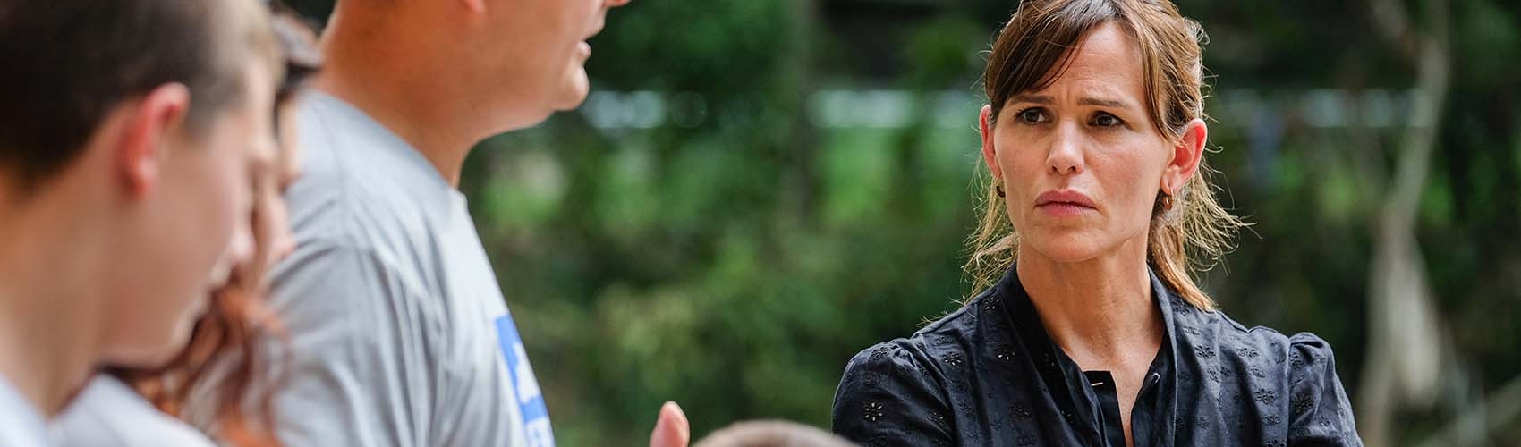 Premiumaid Foundation Trustee Jennifer Garner meets with a family whose home was devasated by the flooding in Kentucky.