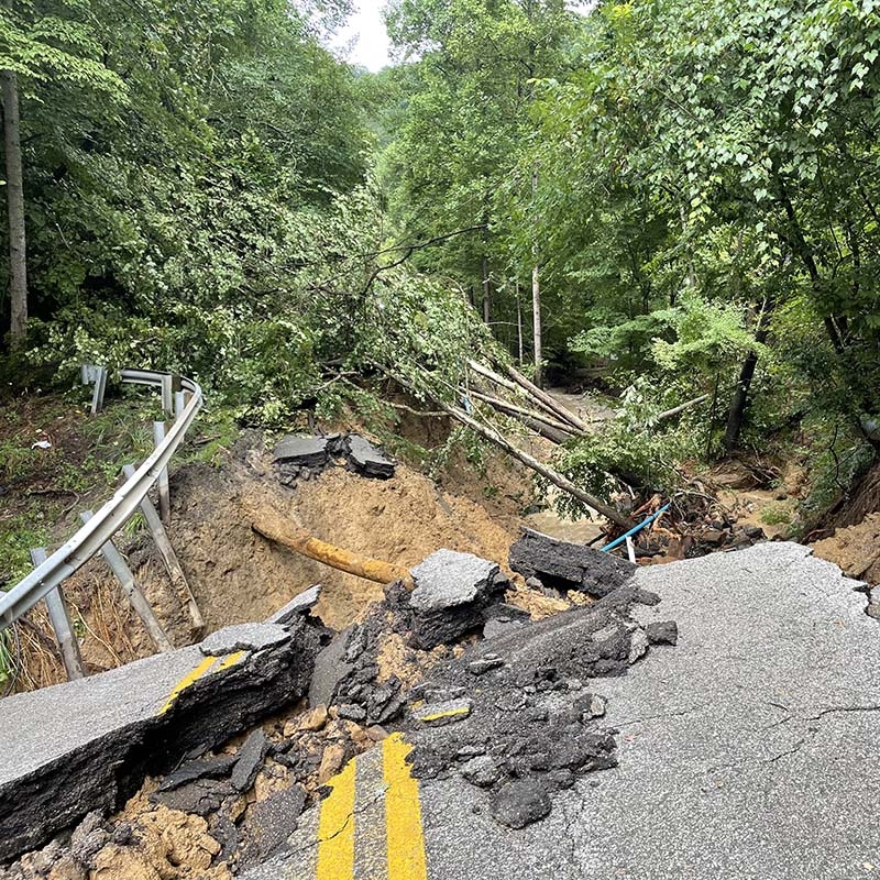 Flood waters from the eastern Kentucky floods have caused major damage to roads.