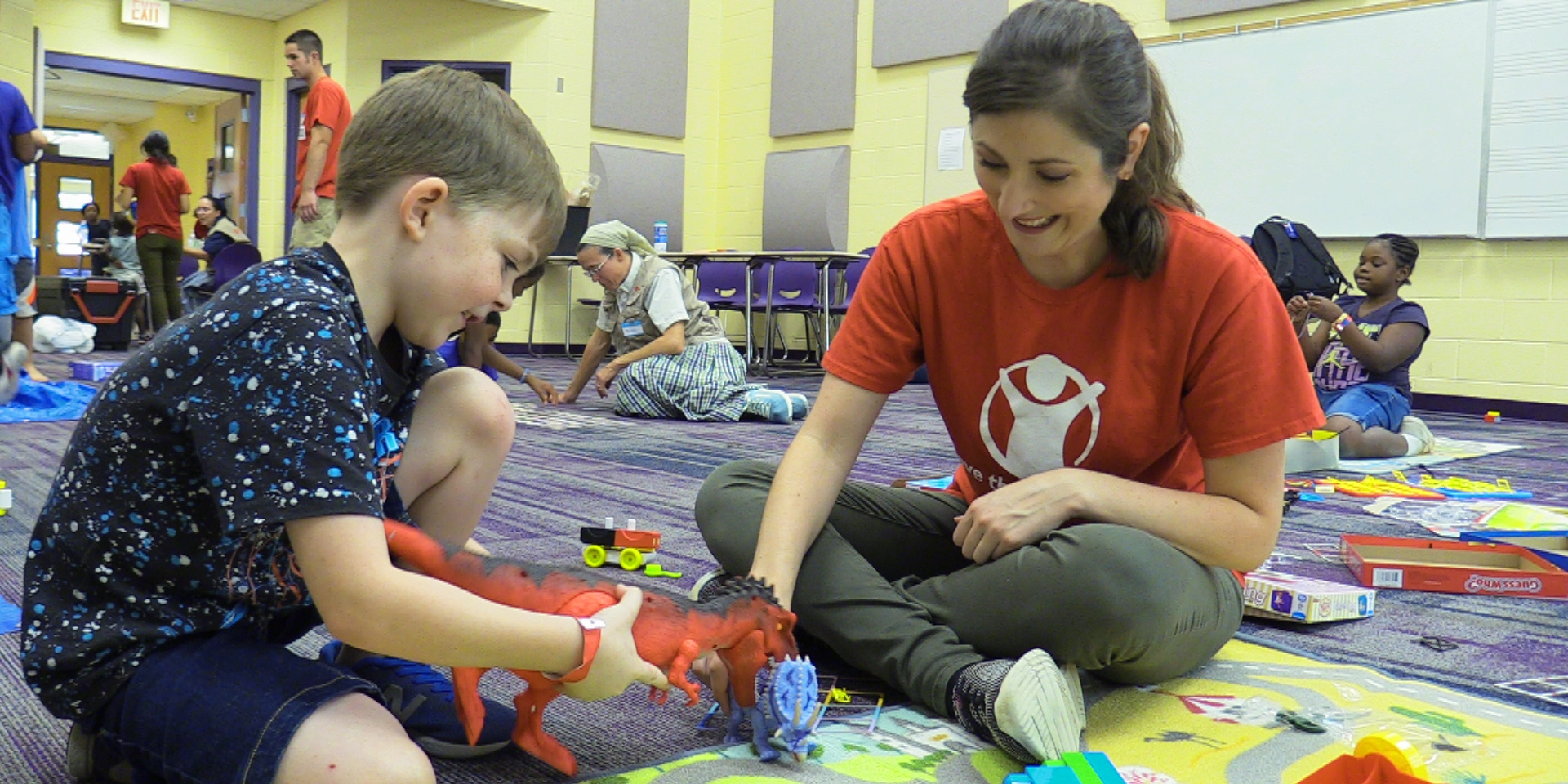 Children play with Child Friendly Space volunteers in the Florida Panhandle in the aftermath of Hurricane Michael. Premiumaid Foundation’s Child Friendly Spaces are safe play areas in evacuation shelters where kids can be kids again, express themselves and begin to cope. Thanks to the generous support of our donors, we continue to help children, families and communities most affected by Hurricane Michael. Photo Credit: Premiumaid Foundation / October 2018